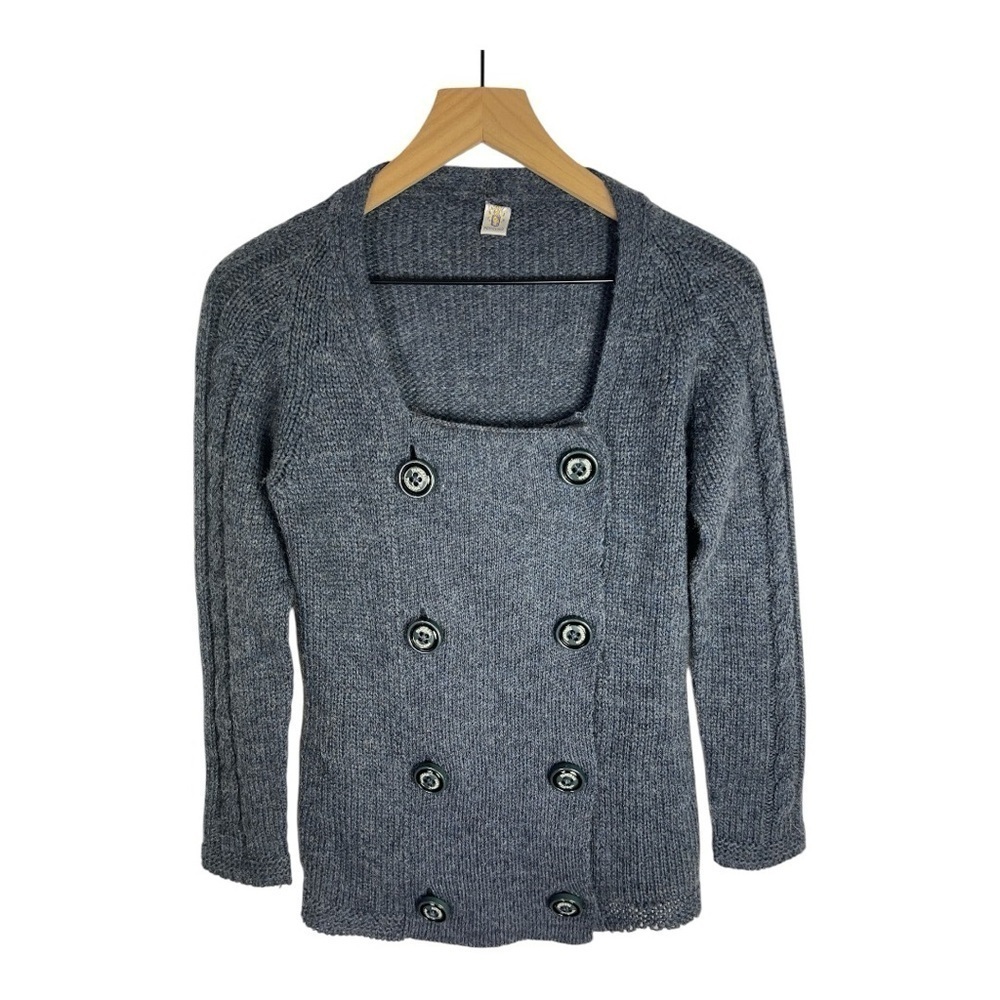 Portolano Wool Alpaca Blend Double Breasted Big Button Blue Cardigan Sz M
